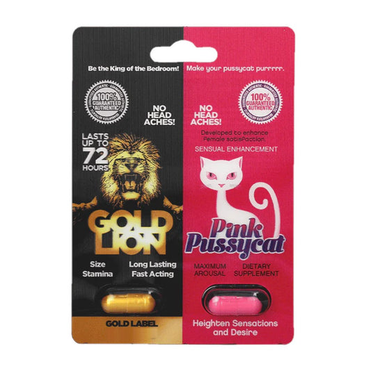 Gold Lion & Pink Pussycat His & Her 6 Pill Packs